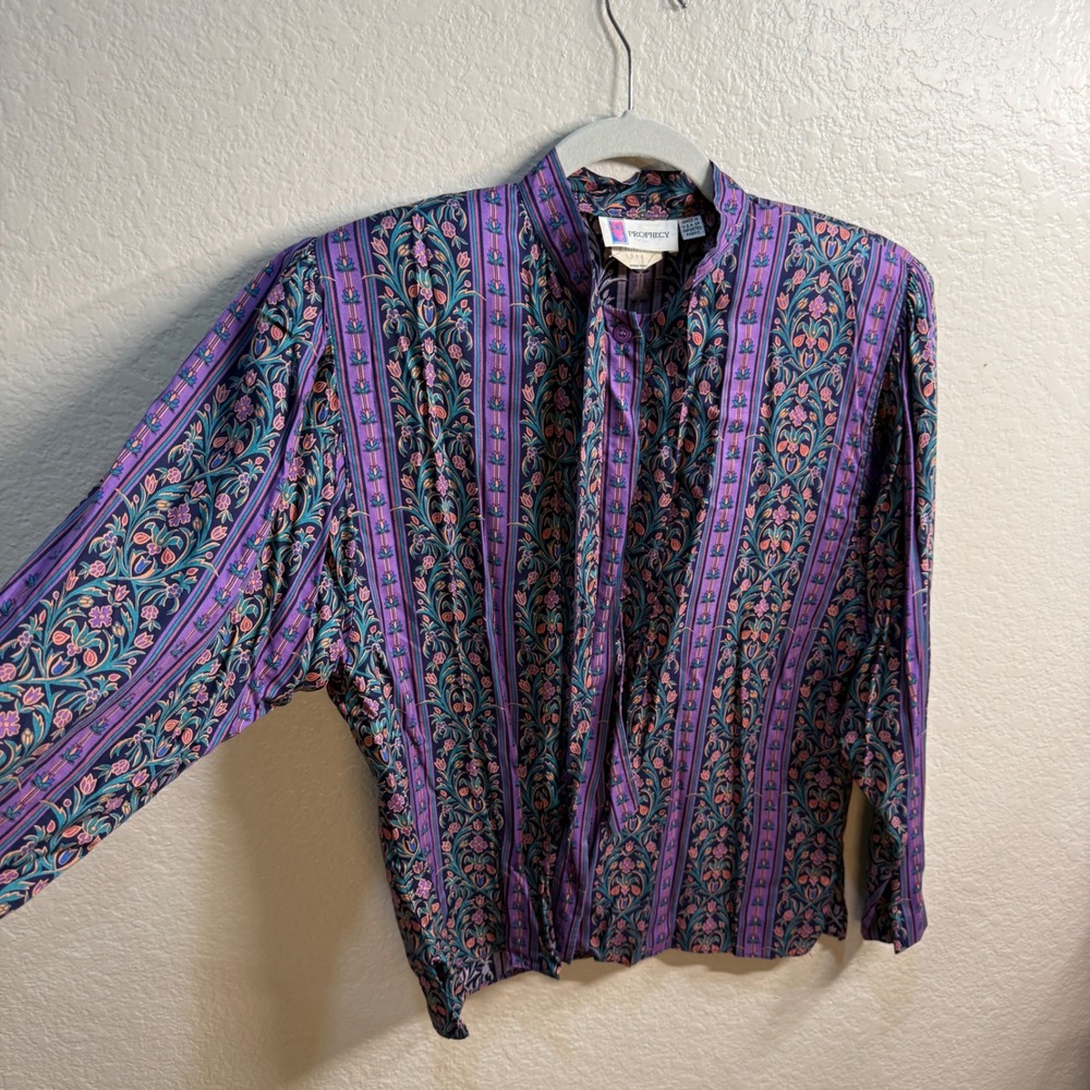 Vintage Prophecy Womens Sz 16 Purple Teal Artsy Floral Boho Eclectic Blouse Top - Picture 2 of 12